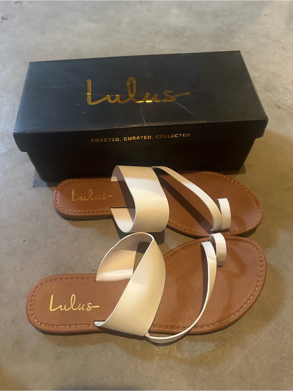 Lulu's Cream White Double-Strap Toe-Ring Slide Sandals